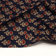 Tissu coton fin imprimé INDIENNES, marine aux fleurs traditionnelles rouge ocre et bleu - STANDARD 100 OEKO - TEX - TissusPapi.com