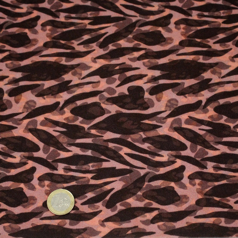 Tissu Viscose fluide marron tons chauds, motif zèbre et léopard, ZOMALIA - STANDARD 100 OEKO - TEX - TissusPapi.com