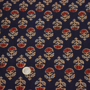 Tissu coton fin imprimé INDIENNES, marine aux fleurs traditionnelles rouge ocre et bleu - STANDARD 100 OEKO - TEX - TissusPapi.com