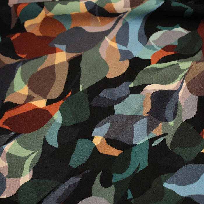 Tissu Viscose fluide aux feuilles entrelacées et multicolores, ANTHEA - STANDARD 100 OEKO-TEX