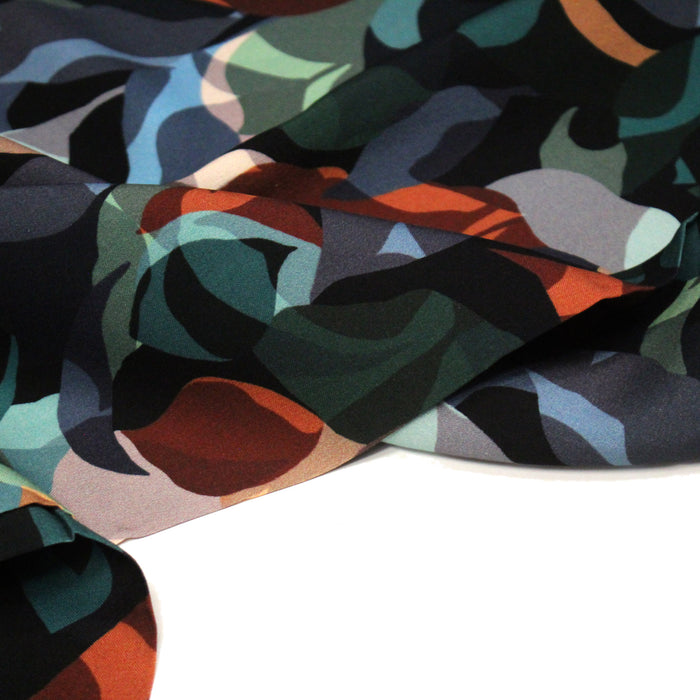 Tissu Viscose fluide aux feuilles entrelacées et multicolores, ANTHEA - STANDARD 100 OEKO-TEX
