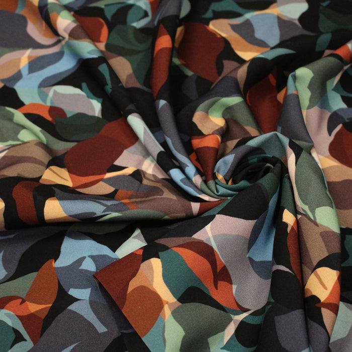 Tissu Viscose fluide aux feuilles entrelacées et multicolores, ANTHEA - STANDARD 100 OEKO-TEX