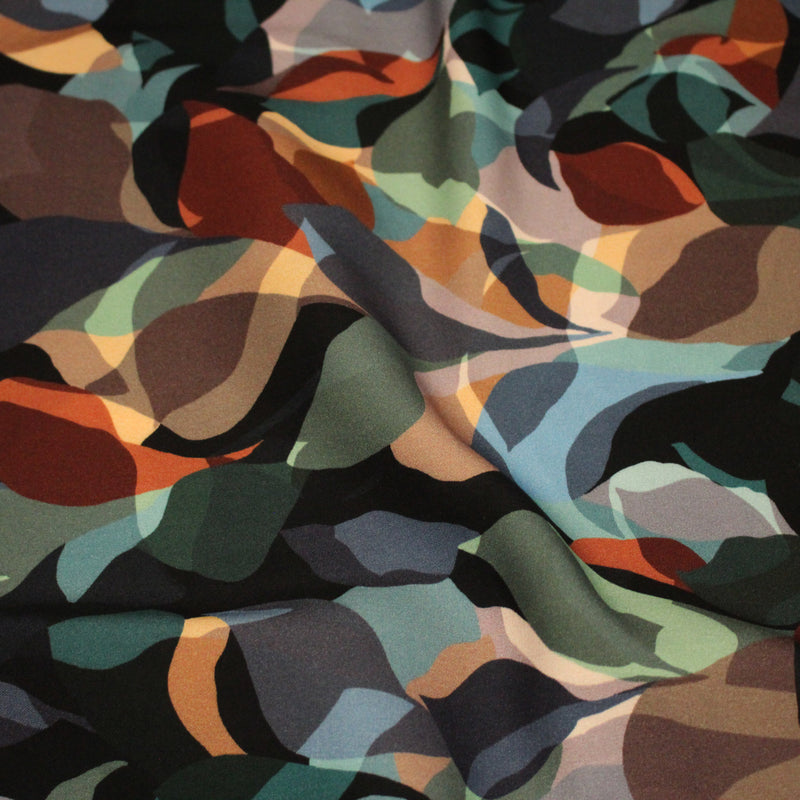 Tissu Viscose fluide aux feuilles entrelacées et multicolores, ANTHEA - STANDARD 100 OEKO - TEX - TissusPapi.com