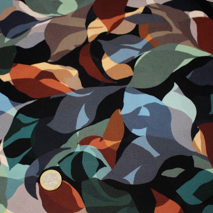 Tissu Viscose fluide aux feuilles entrelacées et multicolores, ANTHEA - STANDARD 100 OEKO-TEX