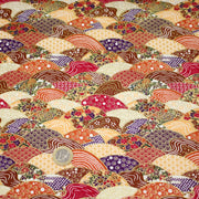 Tissu cotonnade aux écailles, éventails et motifs japonais multicolores - COLLECTION JAPON DORÉ - TissusPapi.com