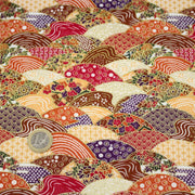 Tissu cotonnade aux écailles, éventails et motifs japonais multicolores - COLLECTION JAPON DORÉ - TissusPapi.com