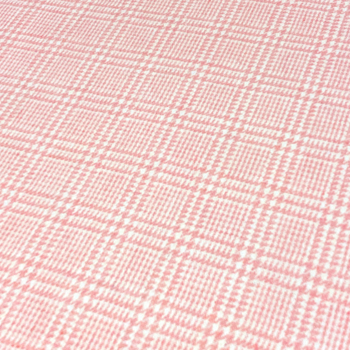 Tissu lainage Prince de Galles rose & écru - Fabrication italienne