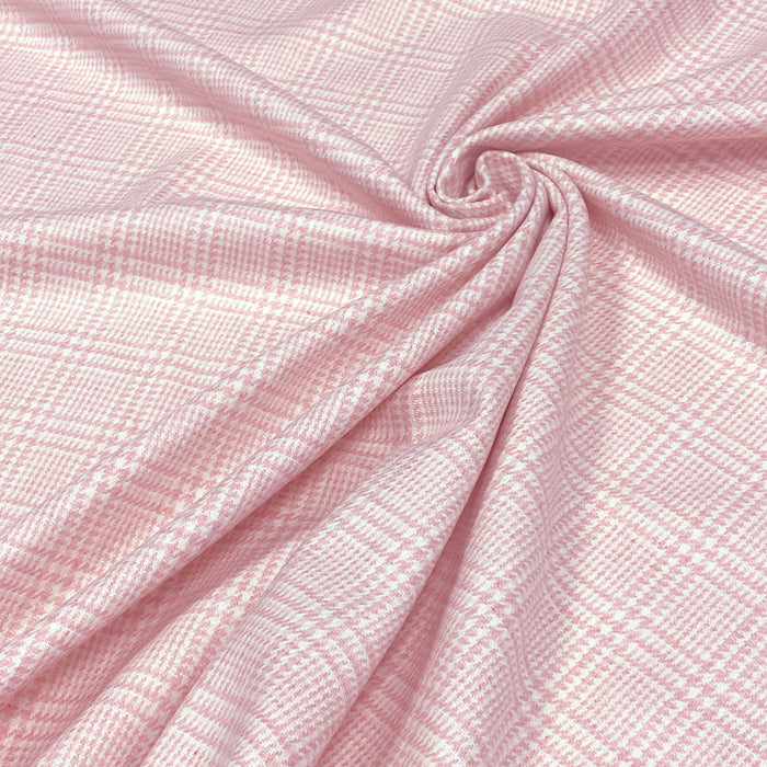 Tissu lainage Prince de Galles rose & écru - Fabrication italienne