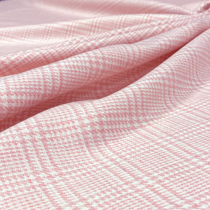 Tissu lainage Prince de Galles rose & écru - Fabrication italienne