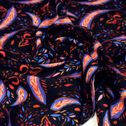 Tissu Viscose fluide noir, motifs cachemire rouge et bleus modernes, NINI - STANDARD 100 OEKO - TEX - TissusPapi.com