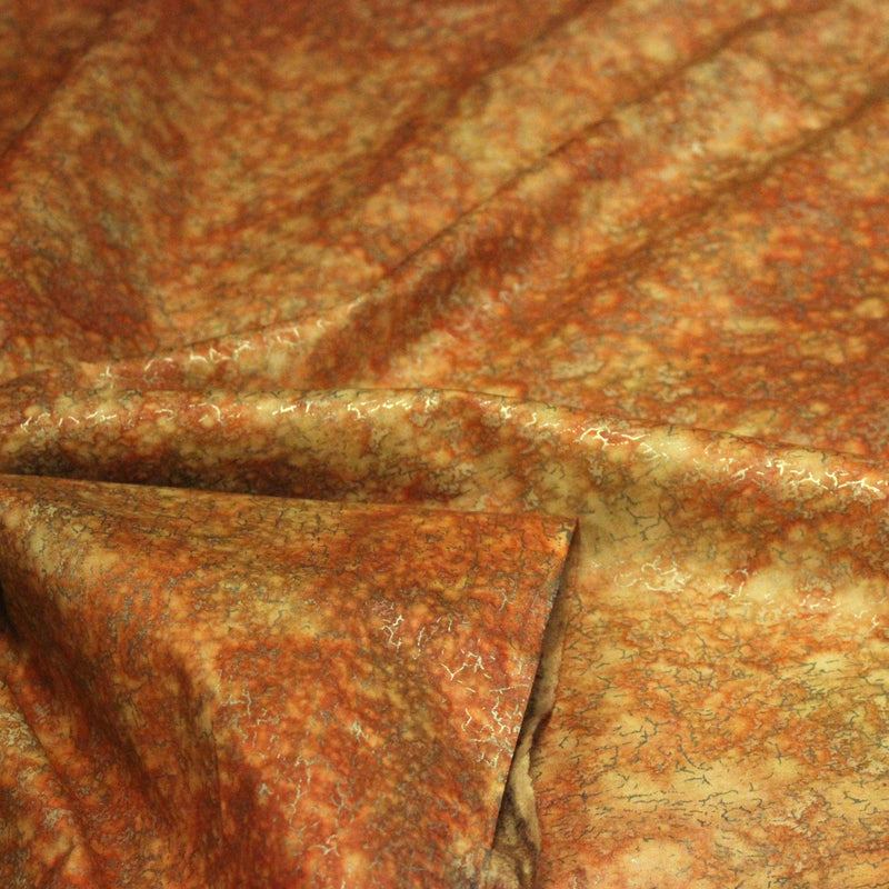Tissu cotonnade faux - uni orange & craquelé doré - MADE IN INDIA - TissusPapi.com