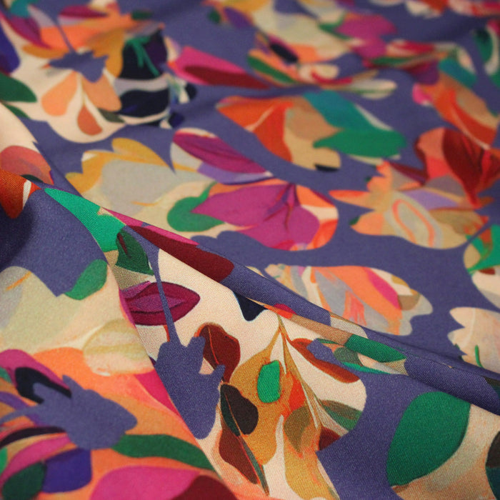 Tissu Viscose fluide mauve, motif floral très coloré, MACHA - STANDARD 100 OEKO-TEX