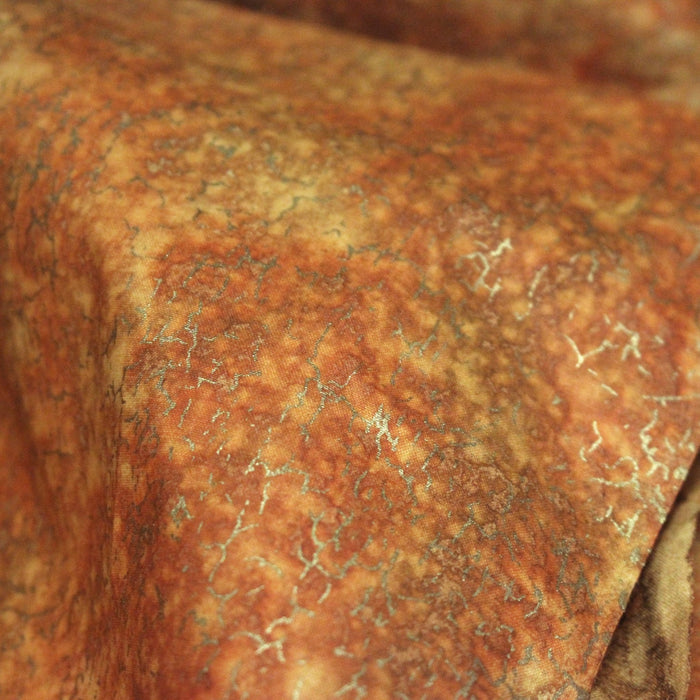 Tissu cotonnade faux-uni orange & craquelé doré - MADE IN INDIA