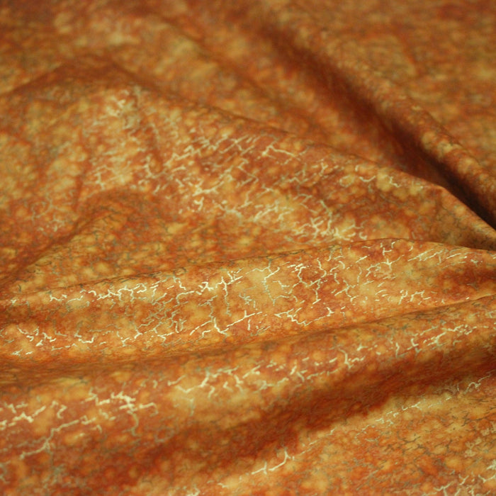 Tissu cotonnade faux-uni orange & craquelé doré - MADE IN INDIA
