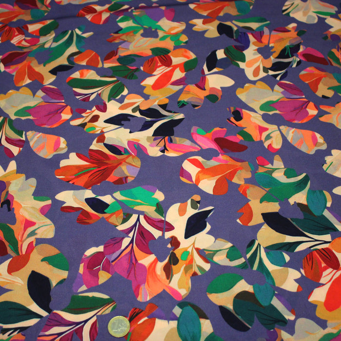 Tissu Viscose fluide mauve, motif floral très coloré, MACHA - STANDARD 100 OEKO-TEX