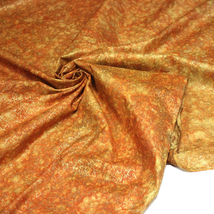 Tissu cotonnade faux-uni orange & craquelé doré - MADE IN INDIA