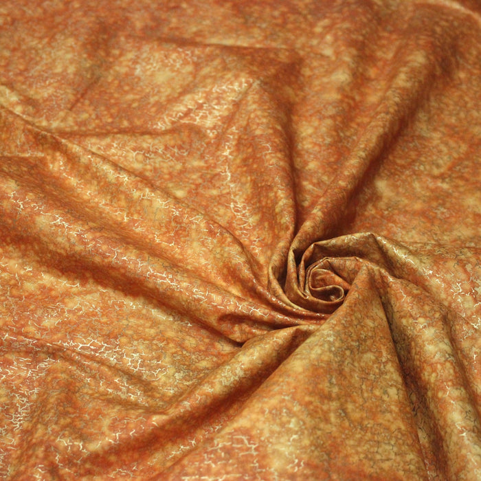 Tissu cotonnade faux-uni orange & craquelé doré - MADE IN INDIA