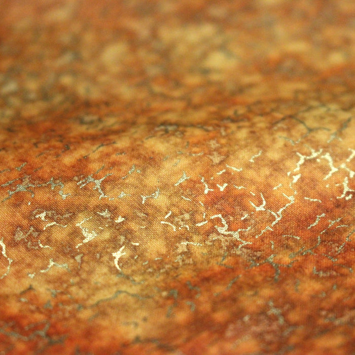 Tissu cotonnade faux-uni orange & craquelé doré - MADE IN INDIA