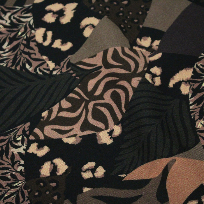 Tissu Viscose fluide motifs géométriques, taupe, noir et chocolat, KAROO - STANDARD 100 OEKO-TEX