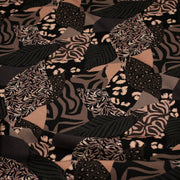 Tissu Viscose fluide motifs géométriques, taupe, noir et chocolat, KAROO - STANDARD 100 OEKO - TEX - TissusPapi.com