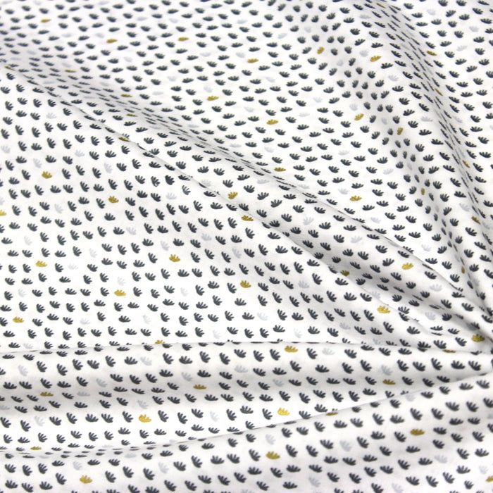 Tissu de coton blanc aux petites touffes grises et dorées - OEKO-TEX®