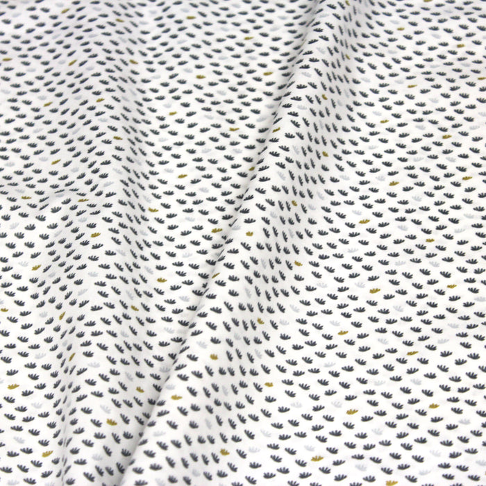 Tissu de coton blanc aux petites touffes grises et dorées - OEKO-TEX®