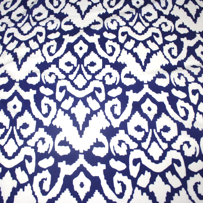 Tissu Viscose aux motifs ethniques géométriques bleu roi & blancs