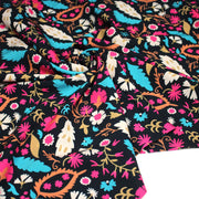 Tissu Viscose fluide noir, fleuri rose canard rouille écru, ALIO - STANDARD 100 OEKO - TEX - TissusPapi.com