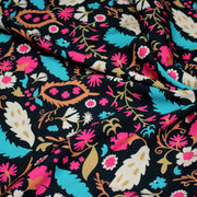 Tissu Viscose fluide noir, fleuri rose canard rouille écru, ALIO - STANDARD 100 OEKO - TEX - TissusPapi.com