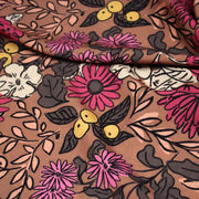 Tissu Viscose fluide, fleurs dessinées roses corail jaune, SONJA - STANDARD 100 OEKO - TEX - TissusPapi.com