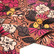Tissu Viscose fluide, fleurs dessinées roses corail jaune, SONJA - STANDARD 100 OEKO - TEX - TissusPapi.com