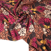 Tissu Viscose fluide, fleurs dessinées roses corail jaune, SONJA - STANDARD 100 OEKO - TEX - TissusPapi.com