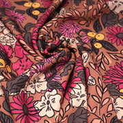 Tissu Viscose fluide, fleurs dessinées roses corail jaune, SONJA - STANDARD 100 OEKO - TEX - TissusPapi.com