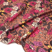 Tissu Viscose fluide, fleurs dessinées roses corail jaune, SONJA - STANDARD 100 OEKO - TEX - TissusPapi.com