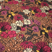 Tissu Viscose fluide, fleurs dessinées roses corail jaune, SONJA - STANDARD 100 OEKO - TEX - TissusPapi.com