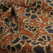 Tissu coton fin imprimé INDIENNES, fleurs bleues et écrues, fond ocre - STANDARD 100 OEKO - TEX - TissusPapi.com
