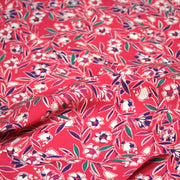 Tissu Viscose fluide fuchsia, fines fleurs blanches et violettes, GALBIA - STANDARD 100 OEKO - TEX - TissusPapi.com