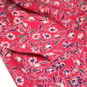 Tissu Viscose fluide fuchsia, fines fleurs blanches et violettes, GALBIA - STANDARD 100 OEKO - TEX - TissusPapi.com
