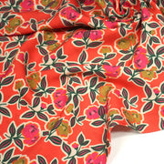 Tissu Viscose fluide corail, fleuri vert et rose, écru, GALBIA - STANDARD 100 OEKO - TEX - TissusPapi.com