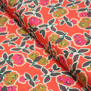Tissu Viscose fluide corail, fleuri vert et rose, écru, GALBIA - STANDARD 100 OEKO - TEX - TissusPapi.com