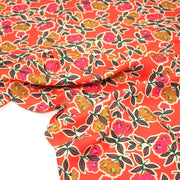 Tissu Viscose fluide corail, fleuri vert et rose, écru, GALBIA - STANDARD 100 OEKO - TEX - TissusPapi.com