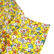 Tissu cotonnade KAWAII aux animaux souriants, fond jaune - OEKO - TEX - TissusPapi.com