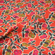 Tissu Viscose fluide corail, fleuri vert et rose, écru, GALBIA - STANDARD 100 OEKO - TEX - TissusPapi.com