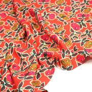 Tissu Viscose fluide corail, fleuri vert et rose, écru, GALBIA - STANDARD 100 OEKO - TEX - TissusPapi.com