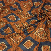 Tissu coton fin imprimé INDIENNES, losanges ocres et bleus - STANDARD 100 OEKO - TEX - TissusPapi.com
