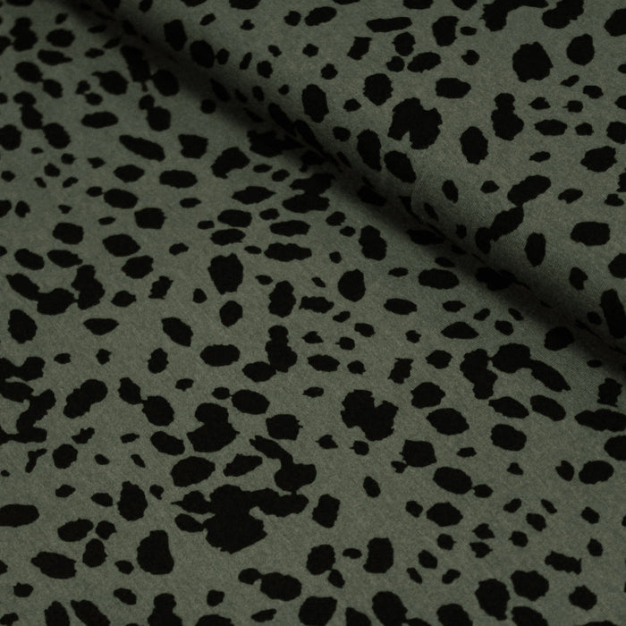 Tissu jersey de viscose, motif léopard vert kaki & noir - COLLECTION LEOPARD - OEKO-TEX