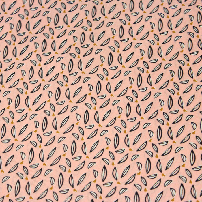 Tissu de coton corail aux feuilles blanches et noires - OEKO-TEX®