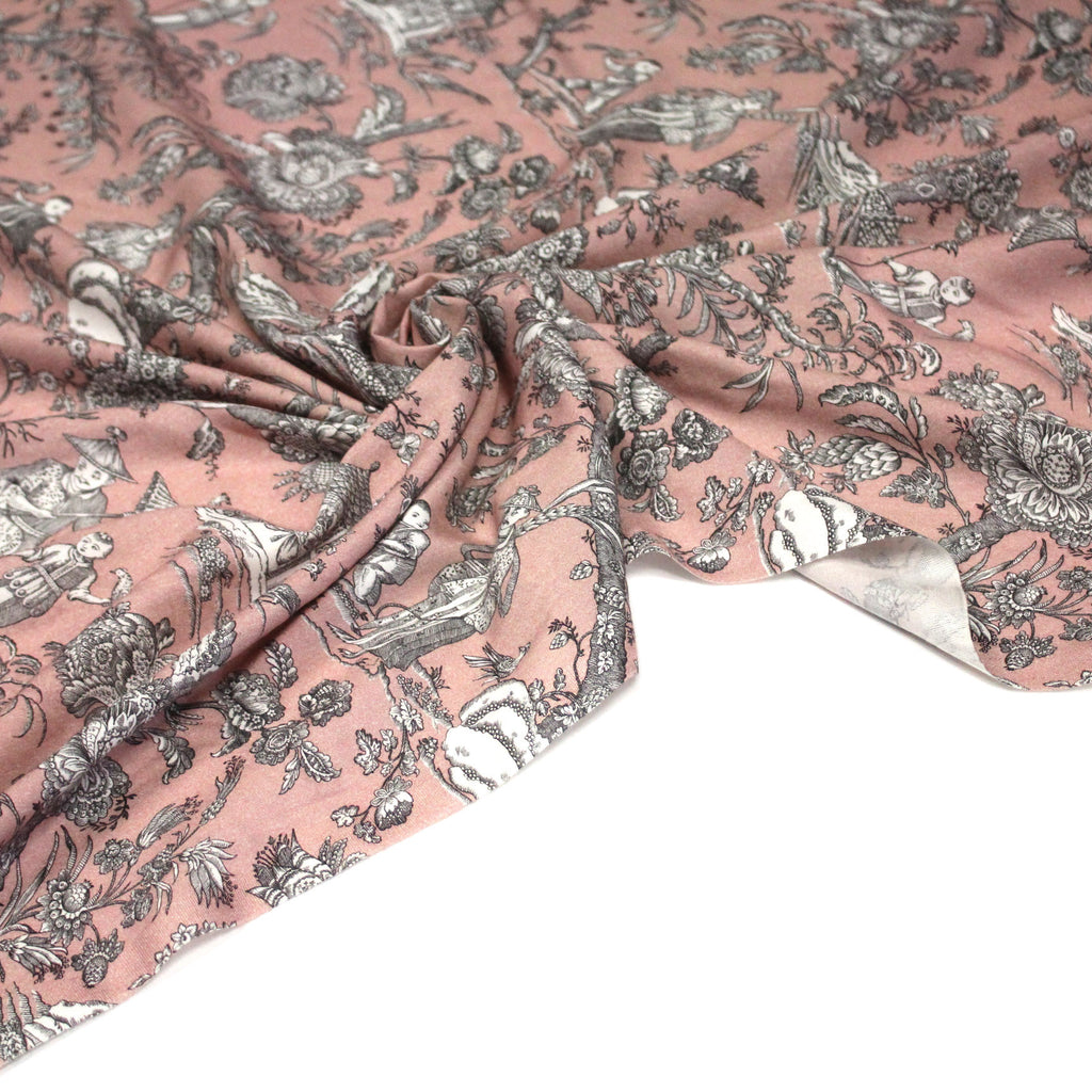 Tissu Coton Imprimé Scènes De Paysages – 2,80m X 1,10m, Rose/blanc, Neuf, France