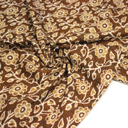Tissu coton fin imprimé INDIENNES, ocre aux fleurs blanches et crème - STANDARD 100 OEKO - TEX - TissusPapi.com
