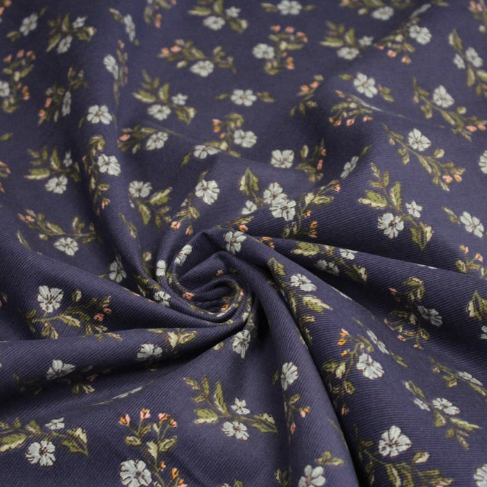 Tissu velours milleraies imprimé violet aux fines fleurs parme grises - STANDARD 100 OEKO-TEX